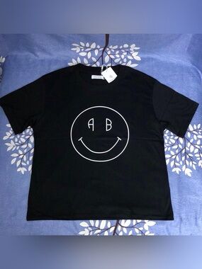 💕Anine Bing Black Short Sleeve Logo Smiley Tee